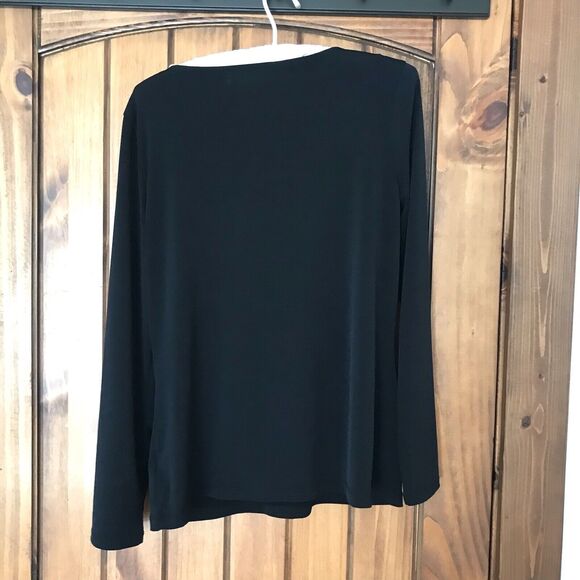 Liz Claiborne Dressy Top Women's Size M Black Keyhole Neck w/ Beads Long Sleeve - Picture 6 of 11